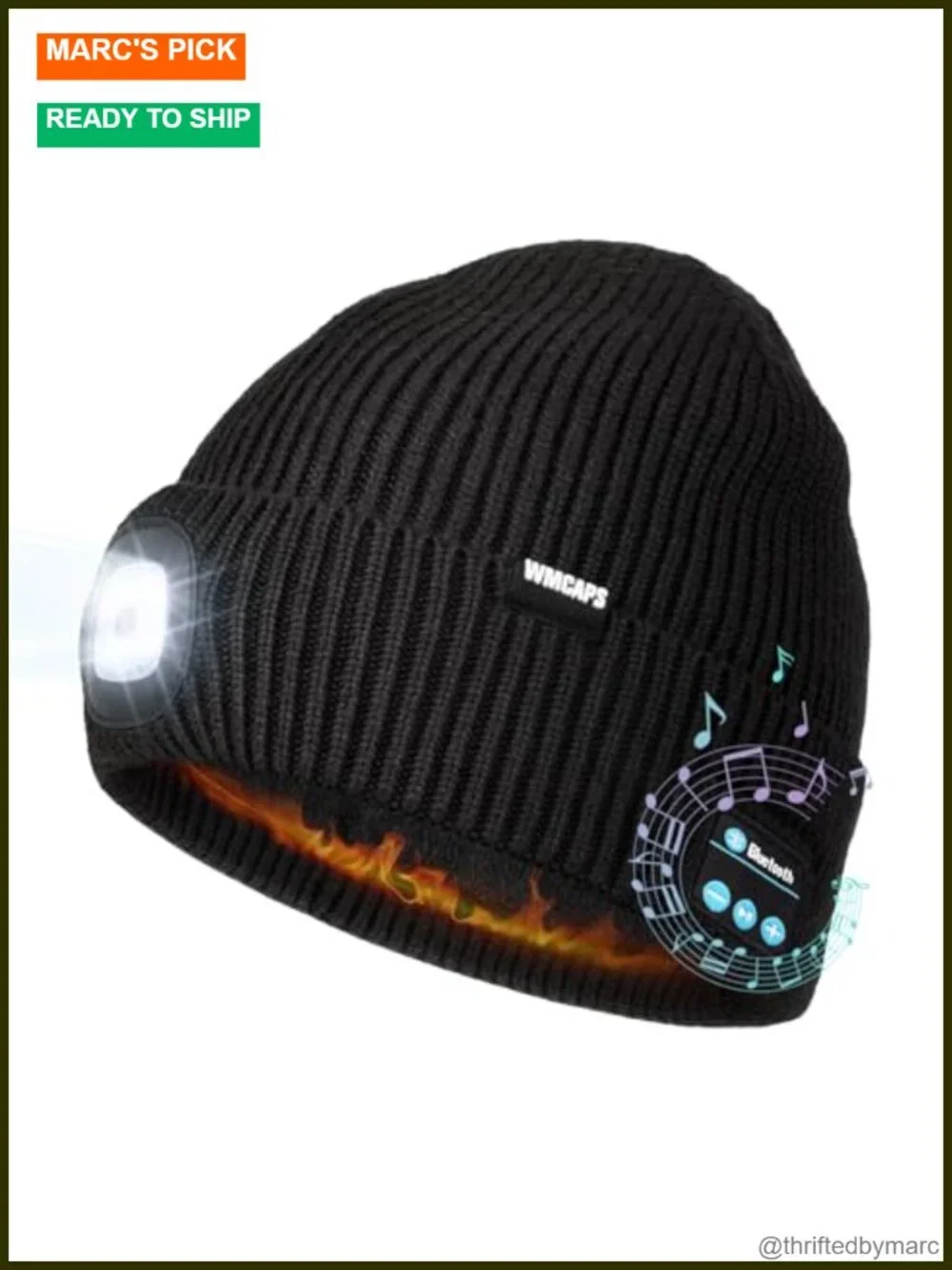 Fleece Lined Bluetooth LED Beanie with Speaker Mic, Hands-Free Light, Winter